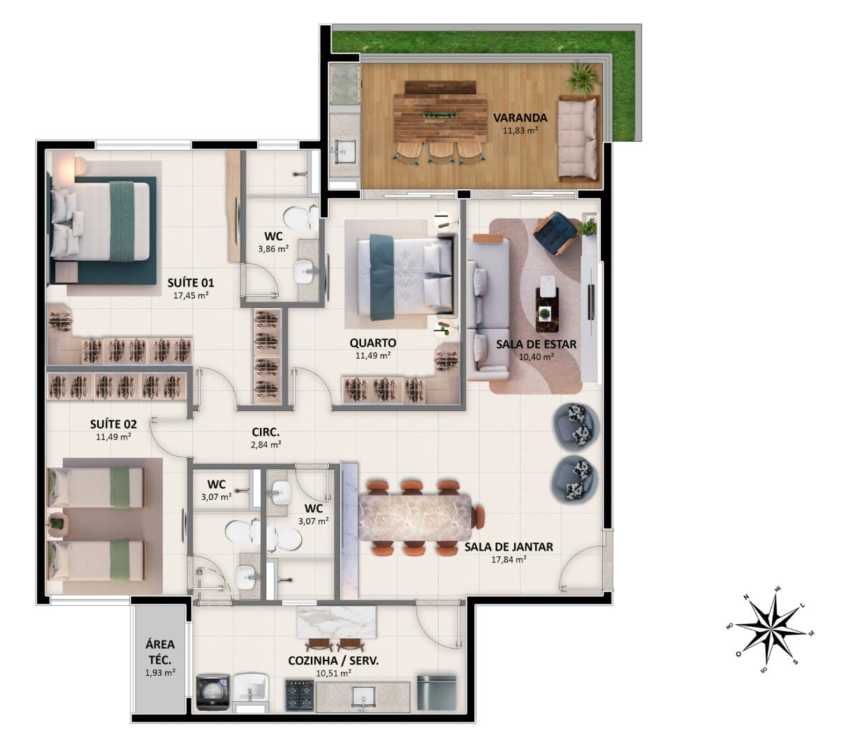 Nordeste - Apartamento Tipo 1 (Coluna 01)