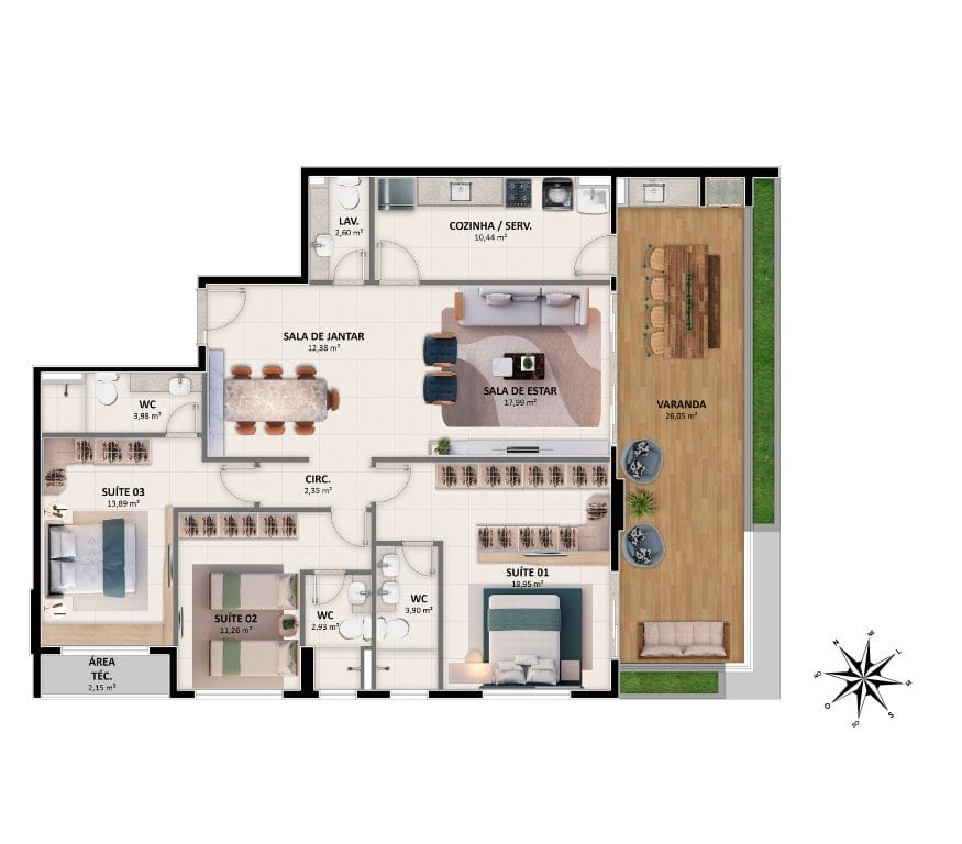 Sudeste - Apartamento Tipo 2 (Coluna 03)