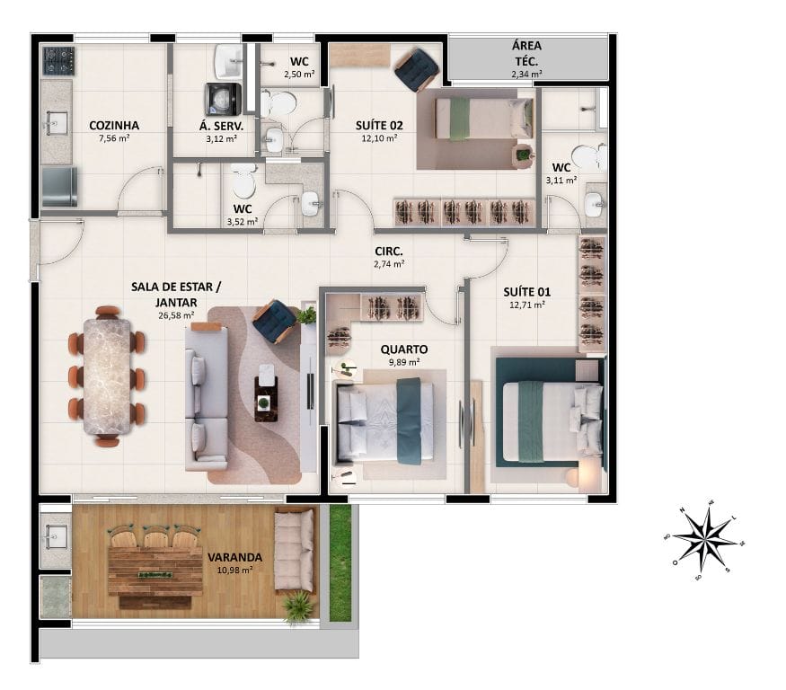 Sudoeste/Nordeste - Apartamento Tipo 5 (Coluna 05)