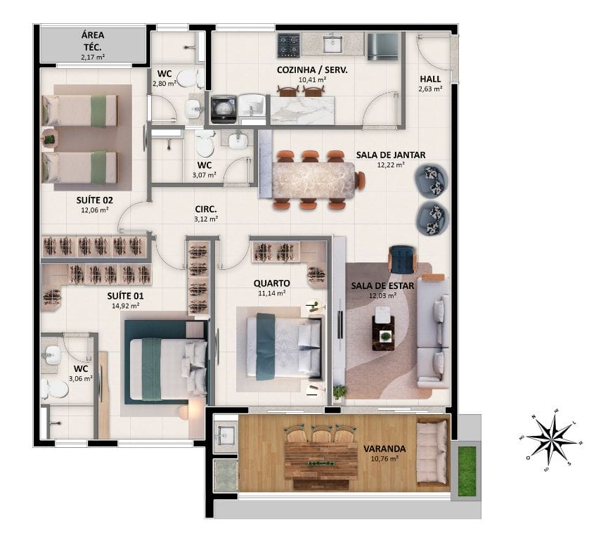 Sudoeste/Nordeste - Apartamento Tipo 8 (Coluna 07)