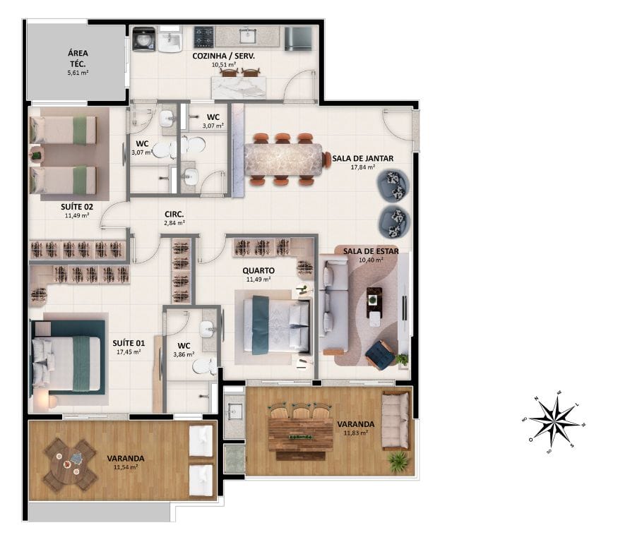 Sudoeste - Apartamento Tipo 3 (Coluna 04) 