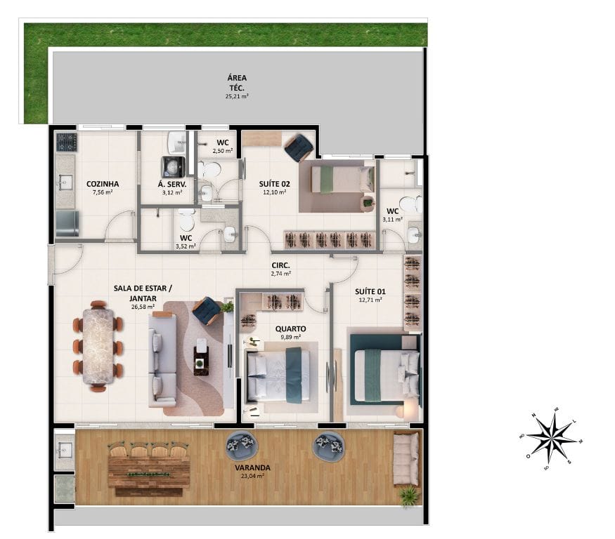 Sudoeste/Nordeste - Apartamento Tipo 4 (Coluna 05)